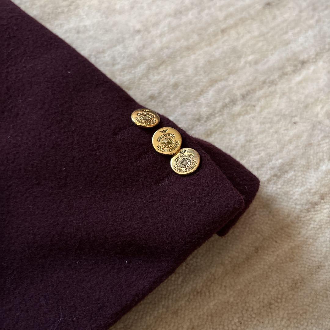 美品 EMPORIO ARMANI 金ボタン カシミヤ混ブレザー バーガンディ