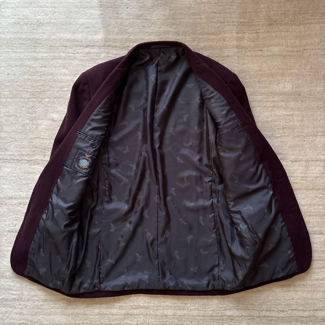 美品 EMPORIO ARMANI 金ボタン カシミヤ混ブレザー バーガンディ