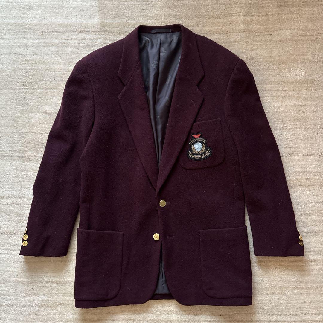美品 EMPORIO ARMANI 金ボタン カシミヤ混ブレザー バーガンディ