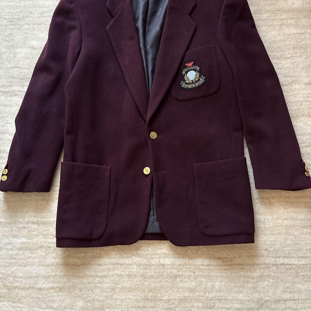 美品 EMPORIO ARMANI 金ボタン カシミヤ混ブレザー バーガンディ