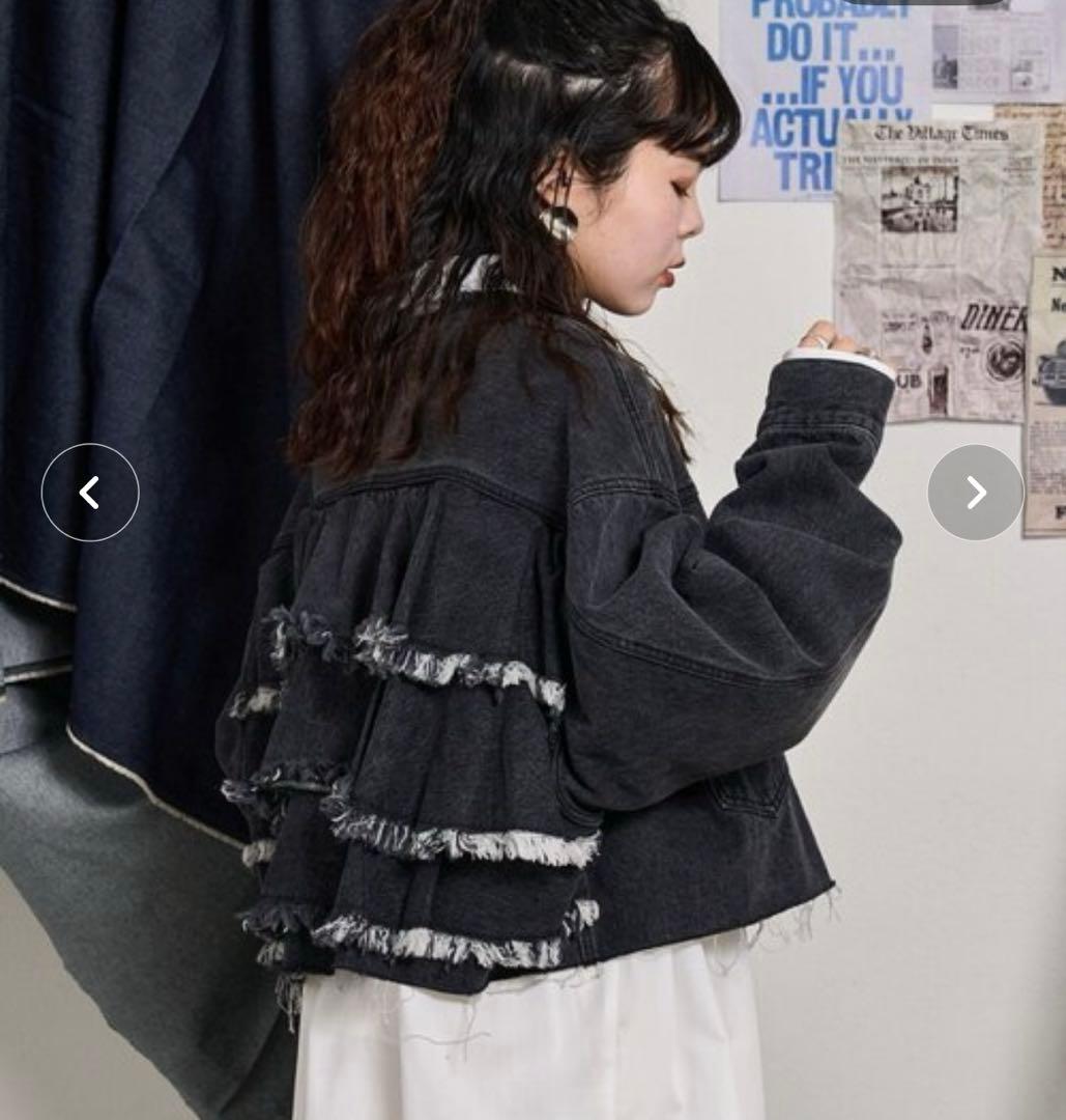 バックフリルデニムジャケット ブラック チャオパニックティピー　エシンタ