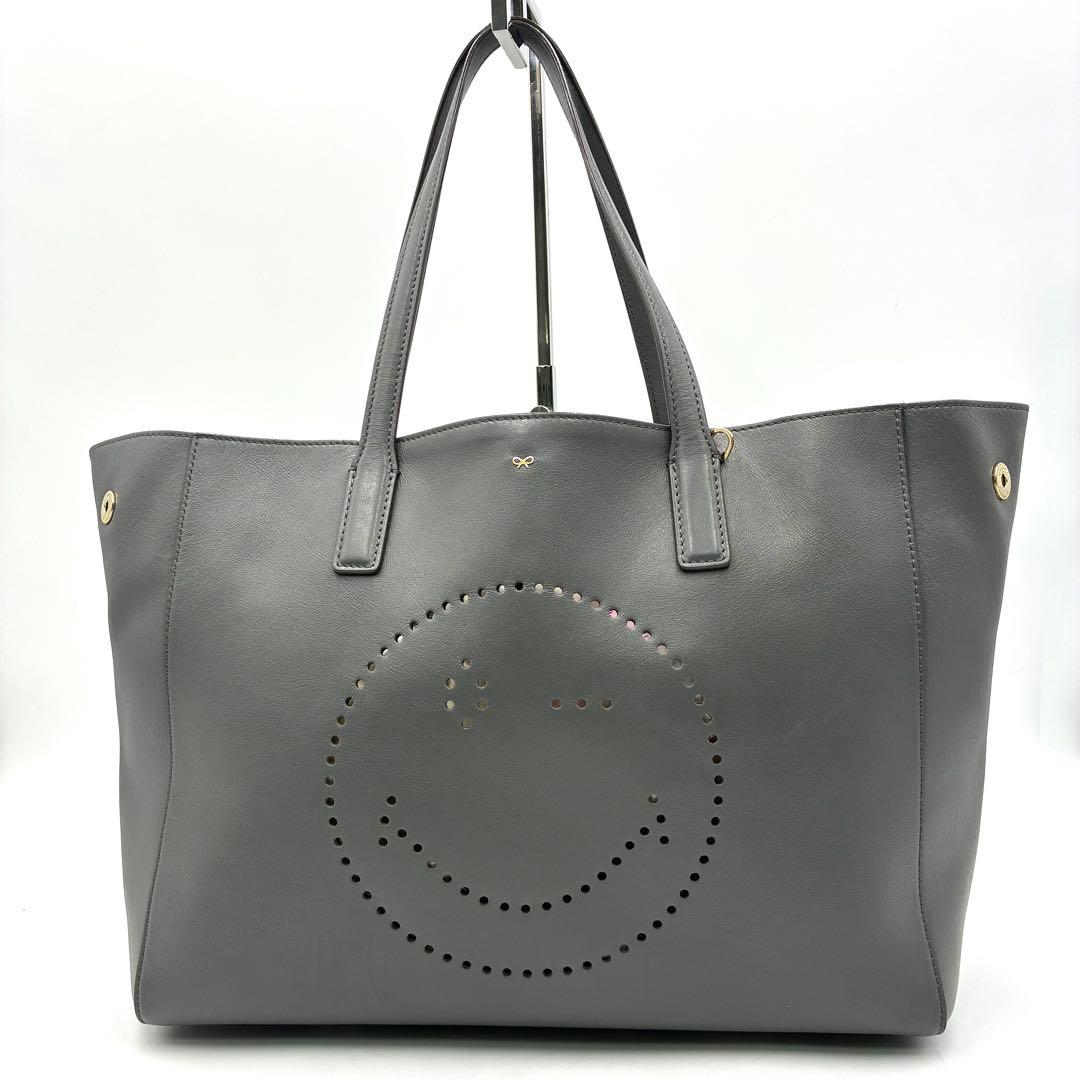 極美品 アニヤハインドマーチ スマイル トートバッグ 肩掛け レザー グレー