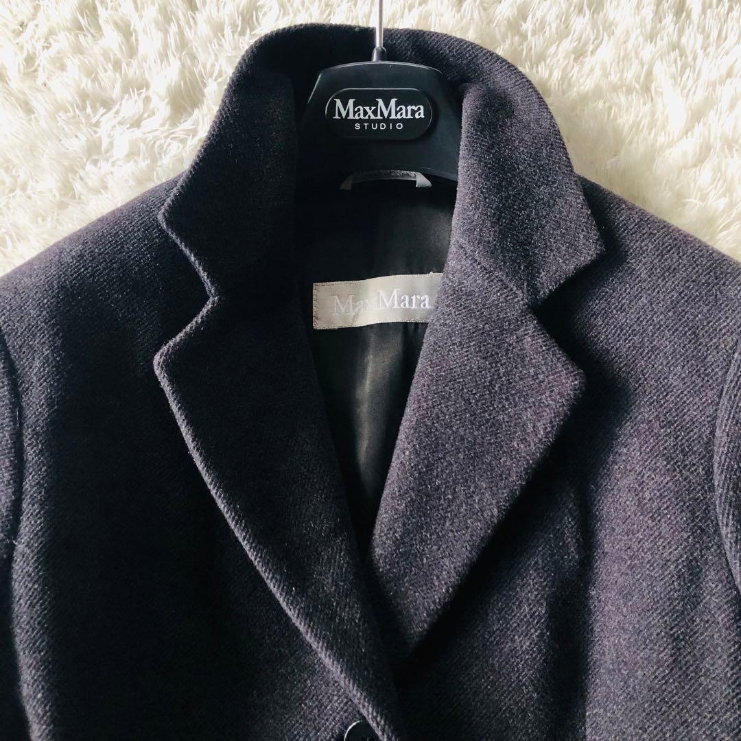 美品✨マックスマーラ ロングコート 柔らかウール 女優襟 銀タグ グレー 36