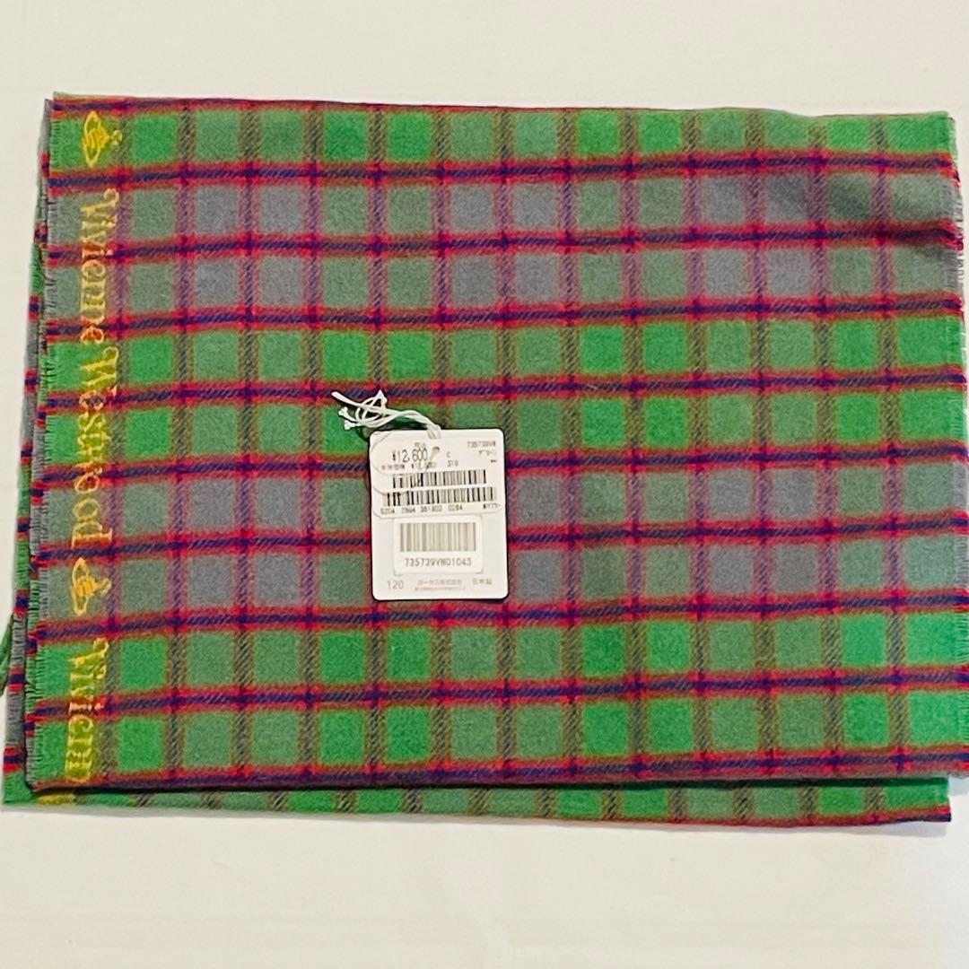 新品未使用　ヴィヴィアンウエストウッド チェックマフラー 緑 ユニセックス