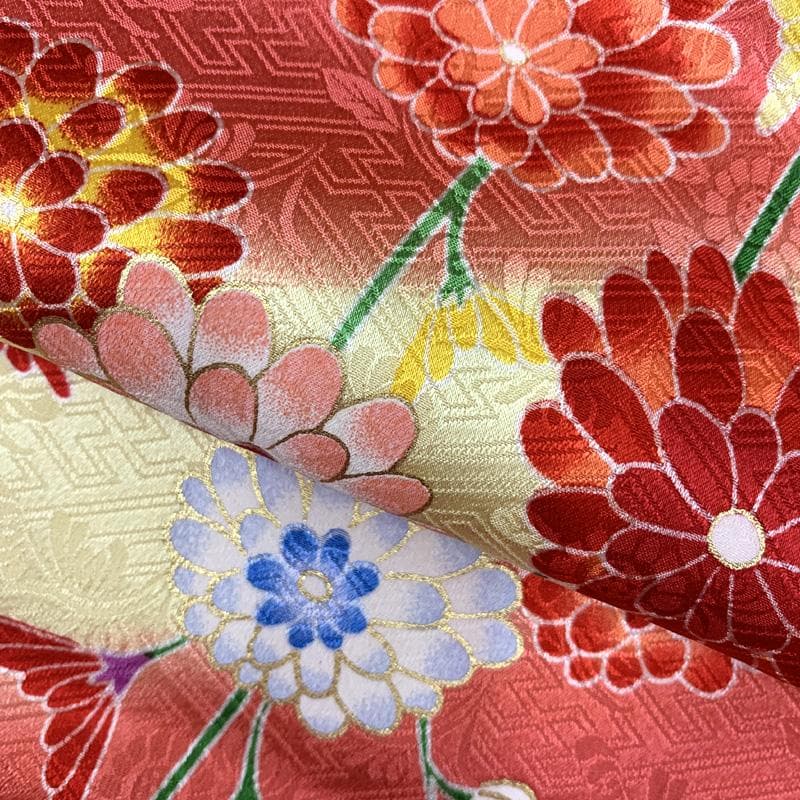 512ag24□七五三 七歳 女児 着物&袋帯 金彩 花 鈴 毬 ピンク□美品