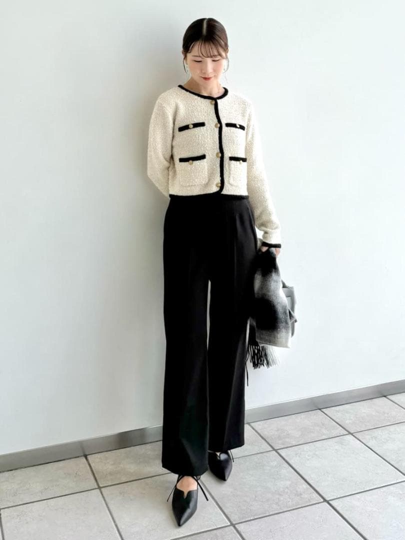 未使用美品☆フレイアイディー ミックスツイードニットカーディガン F アイボリー