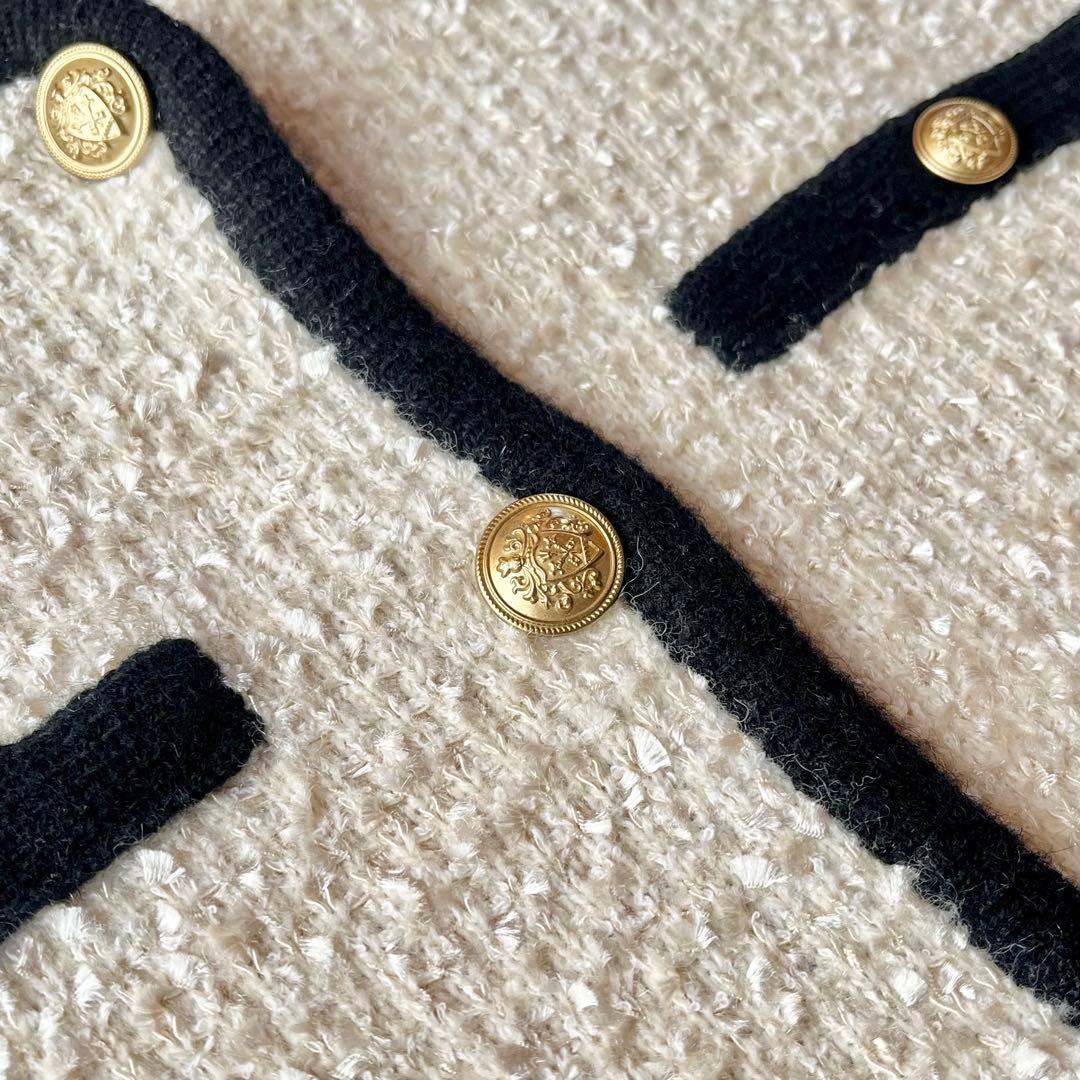 未使用美品☆フレイアイディー ミックスツイードニットカーディガン F アイボリー