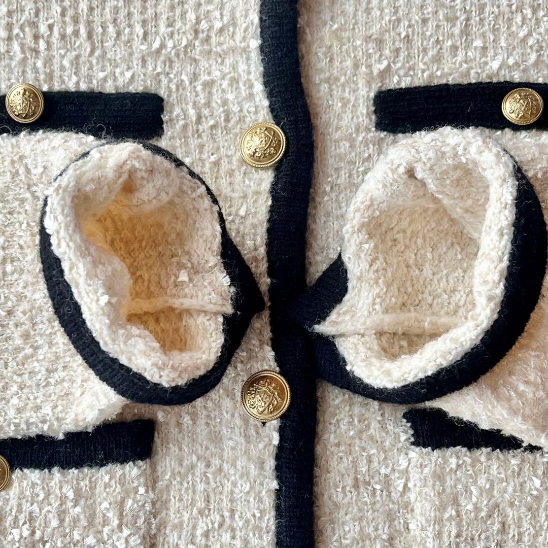 未使用美品☆フレイアイディー ミックスツイードニットカーディガン F アイボリー