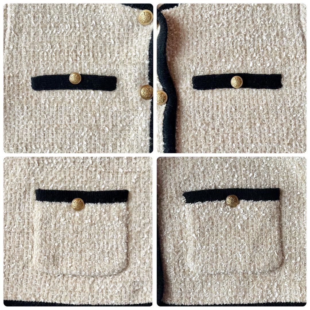 未使用美品☆フレイアイディー ミックスツイードニットカーディガン F アイボリー