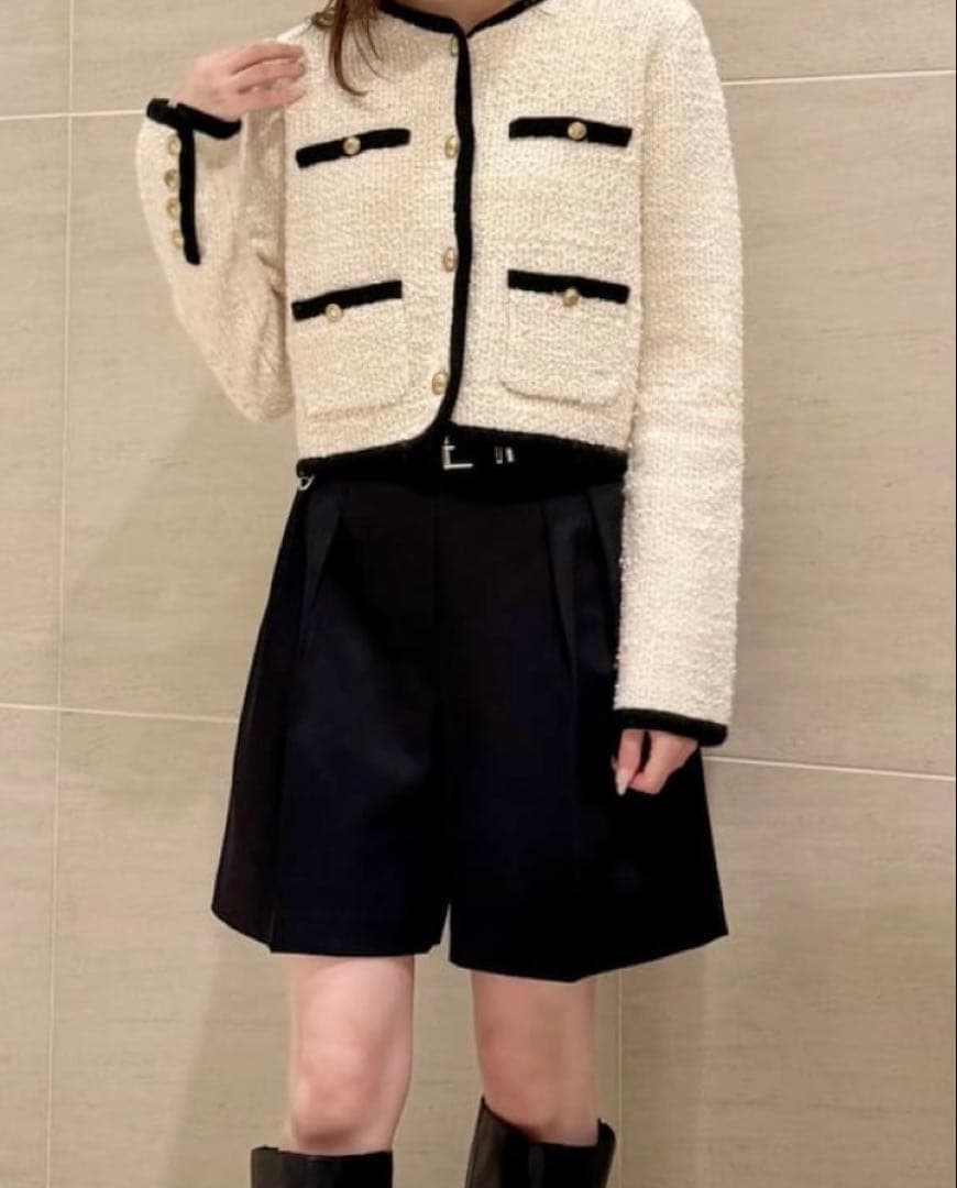 未使用美品☆フレイアイディー ミックスツイードニットカーディガン F アイボリー