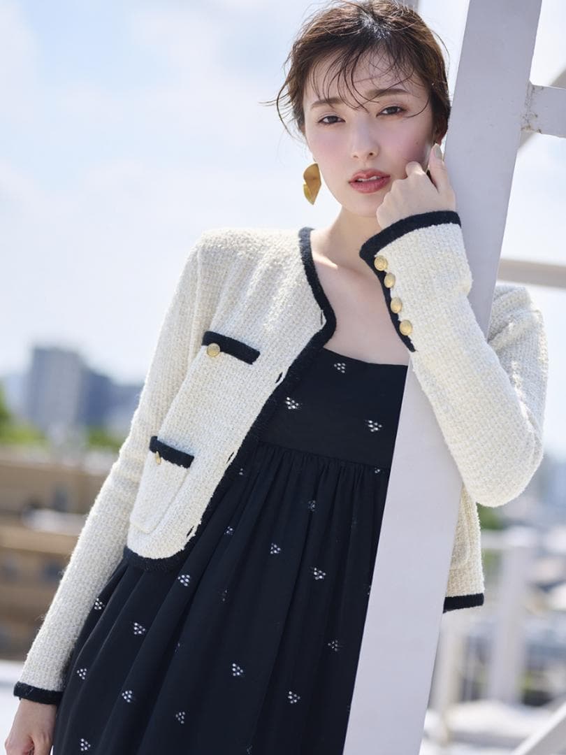 未使用美品☆フレイアイディー ミックスツイードニットカーディガン F アイボリー