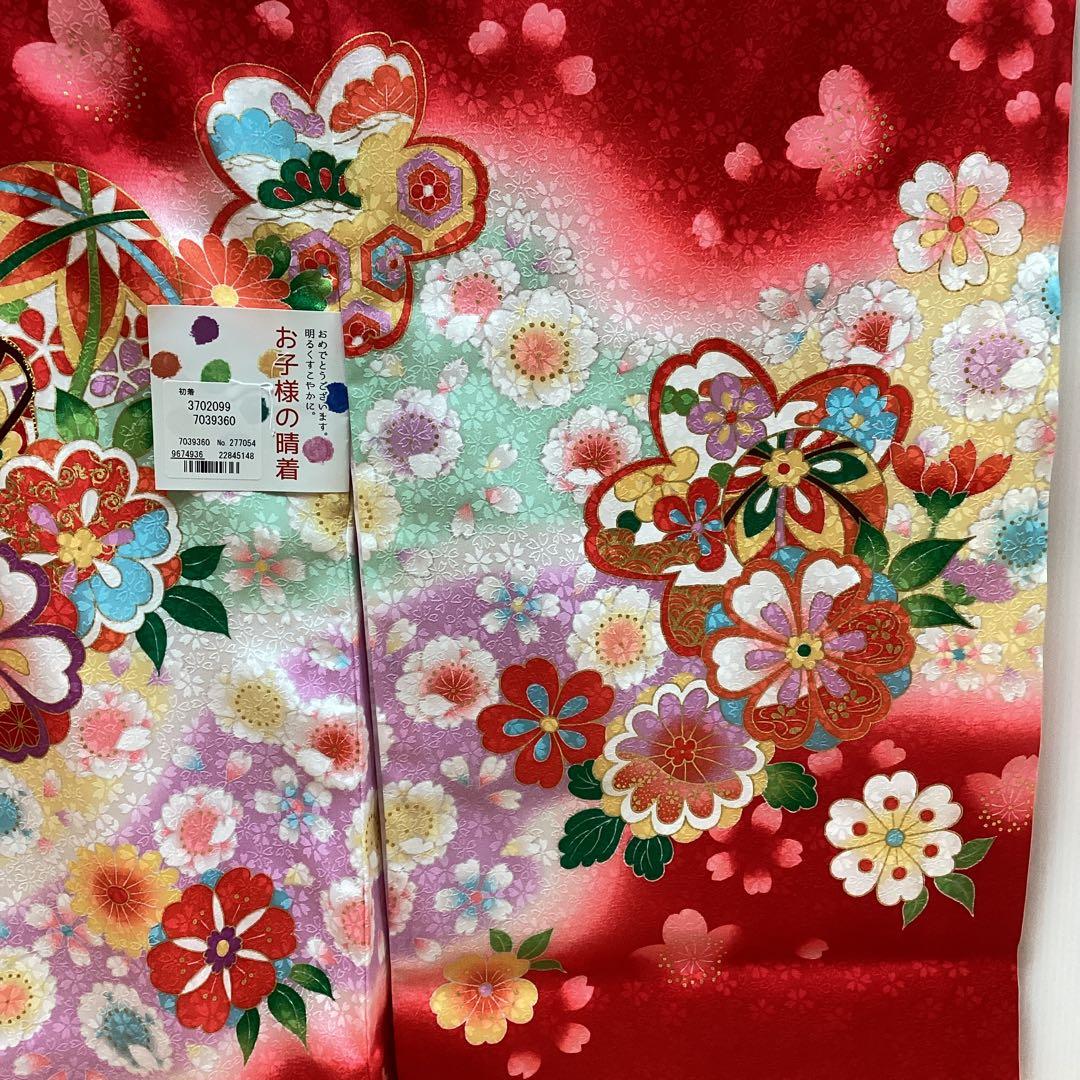 お宮参り 女の子 着物 産着 初着 お祝い着 赤色 手毬花文様 ug316