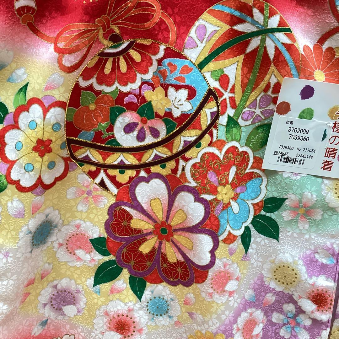 お宮参り 女の子 着物 産着 初着 お祝い着 赤色 手毬花文様 ug316