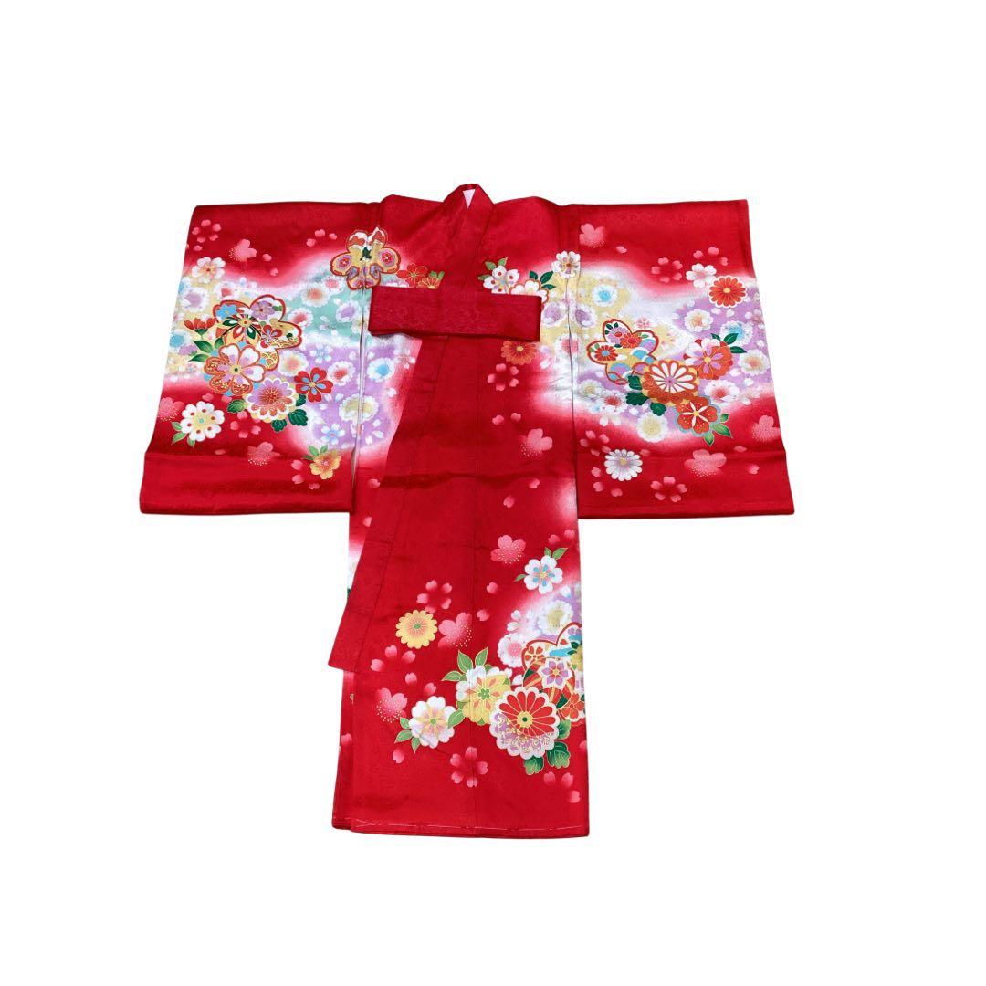 お宮参り 女の子 着物 産着 初着 お祝い着 赤色 手毬花文様 ug316
