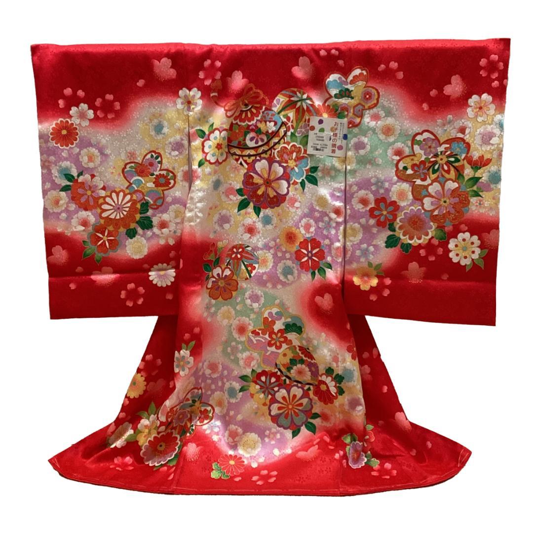 お宮参り 女の子 着物 産着 初着 お祝い着 赤色 手毬花文様 ug316