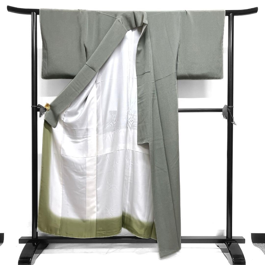 未着用　住田双光　服部光擴　江戸小紋　鮫小紋　グリーン　縮緬　着物　015a d