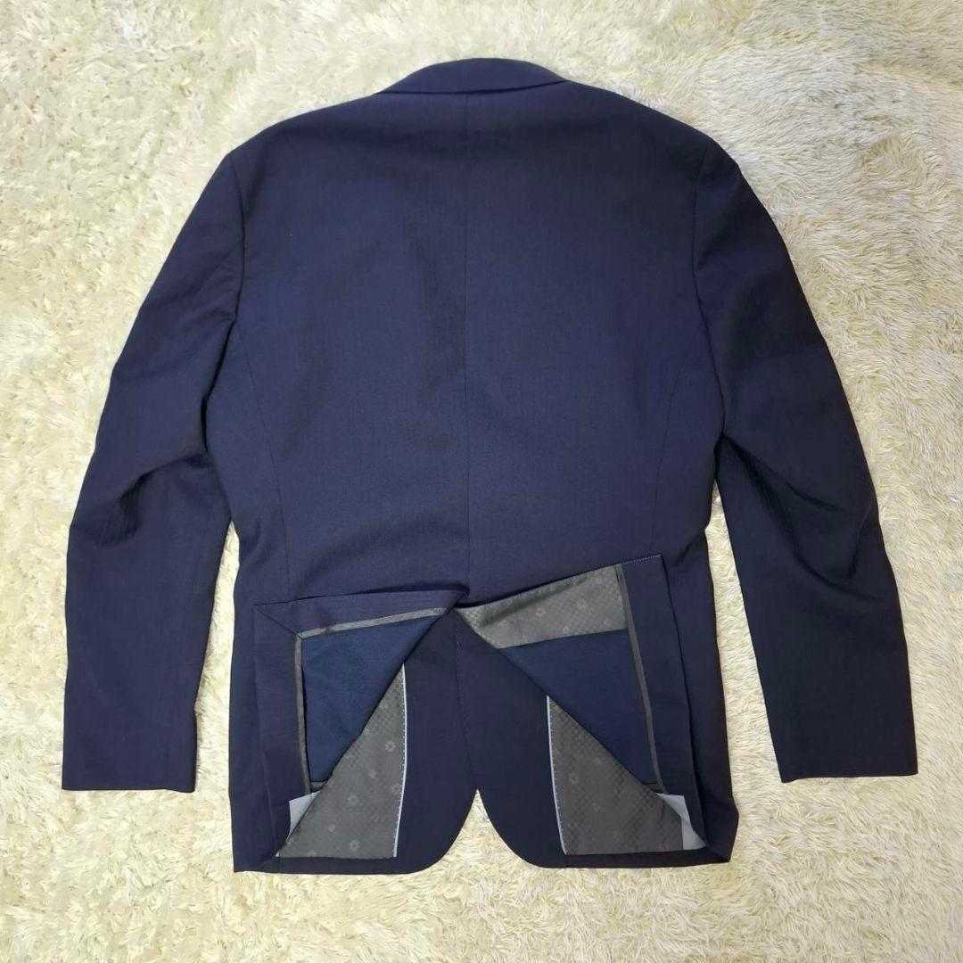 オリヒカ　３ピース　スーツ　ストライプ　紺色　S　毛混　ベストリバーシブル