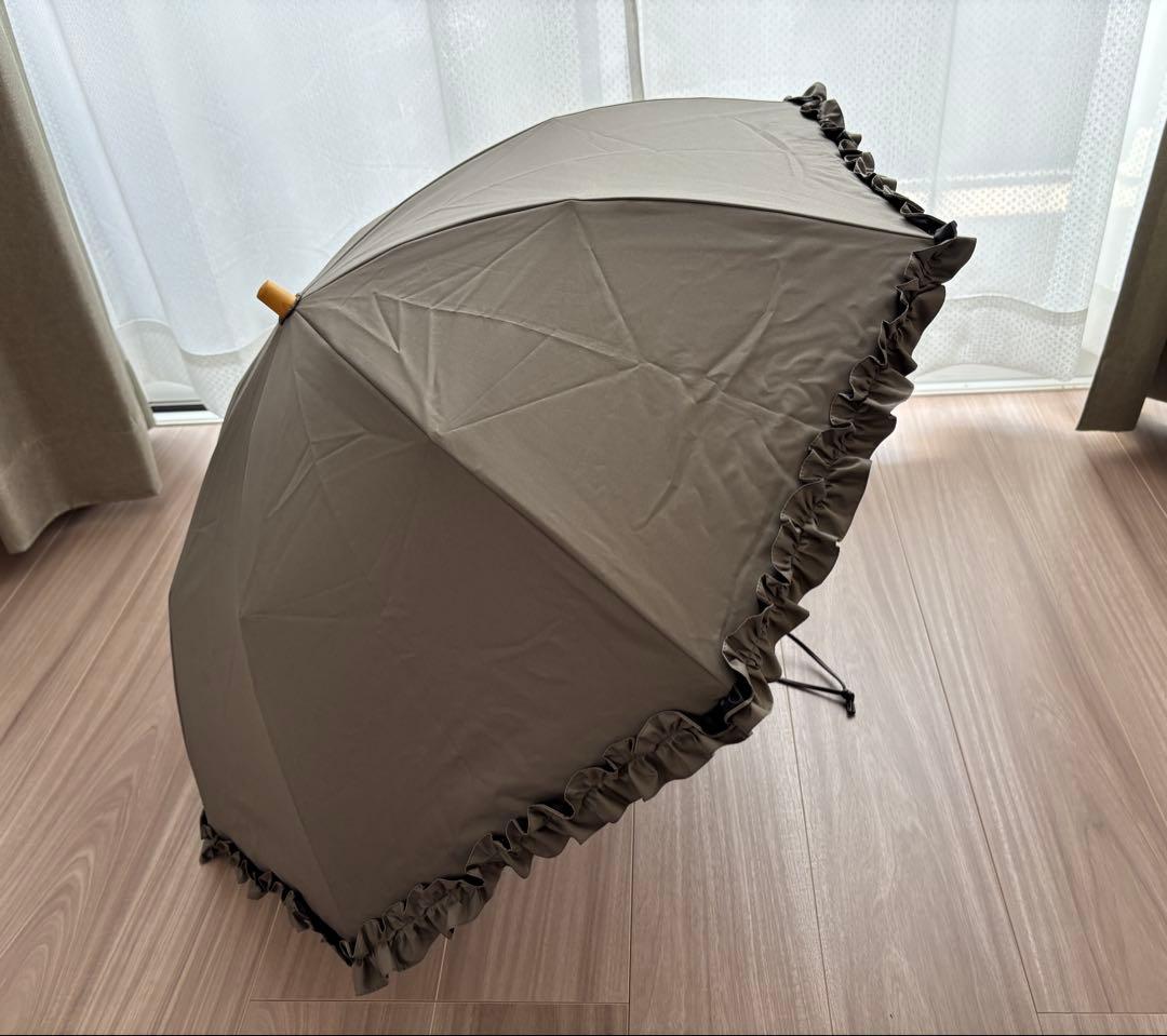 サンバリア100 2段折りフリル　モスグレー　木ストレート手元