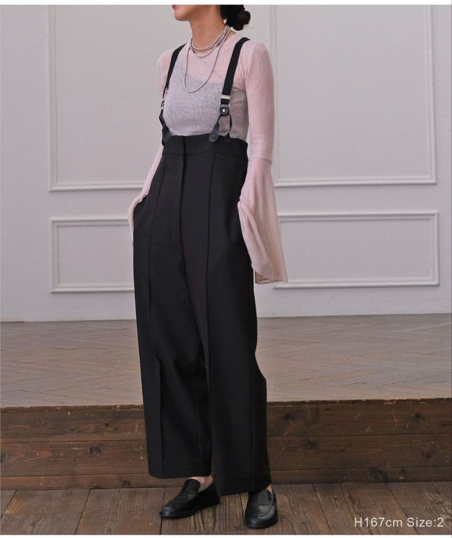 週末値下げ！AKTE アクテ　ストラップワイドパンツ　サスペンダーパンツ