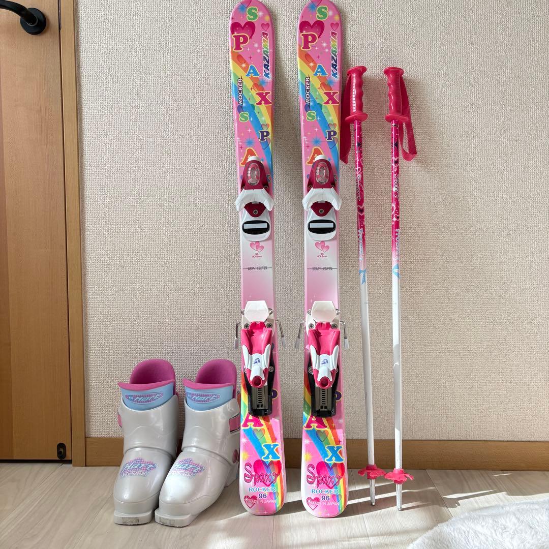 スキージュニア【スキー板ストック靴3点セット　ピンク】