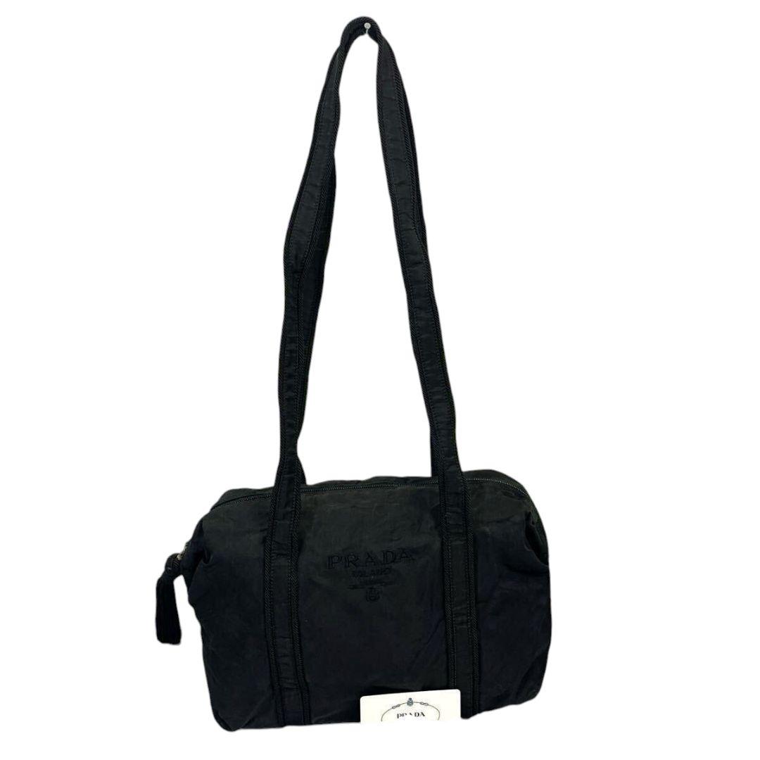 プラダ PRADA ショルダーバッグ 刺繍ロゴ フリンジ 肩掛け ナイロン