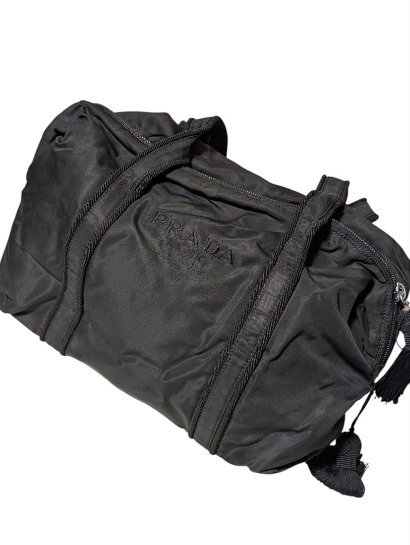 プラダ PRADA ショルダーバッグ 刺繍ロゴ フリンジ 肩掛け ナイロン