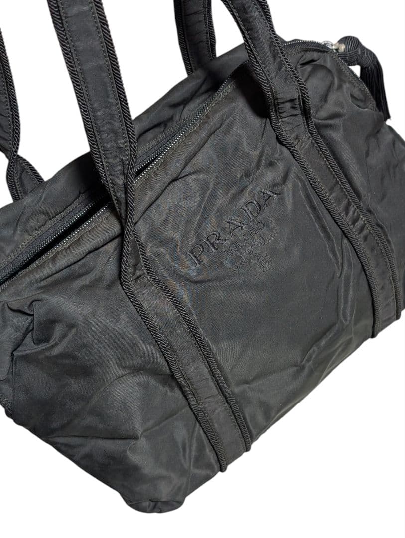 プラダ PRADA ショルダーバッグ 刺繍ロゴ フリンジ 肩掛け ナイロン