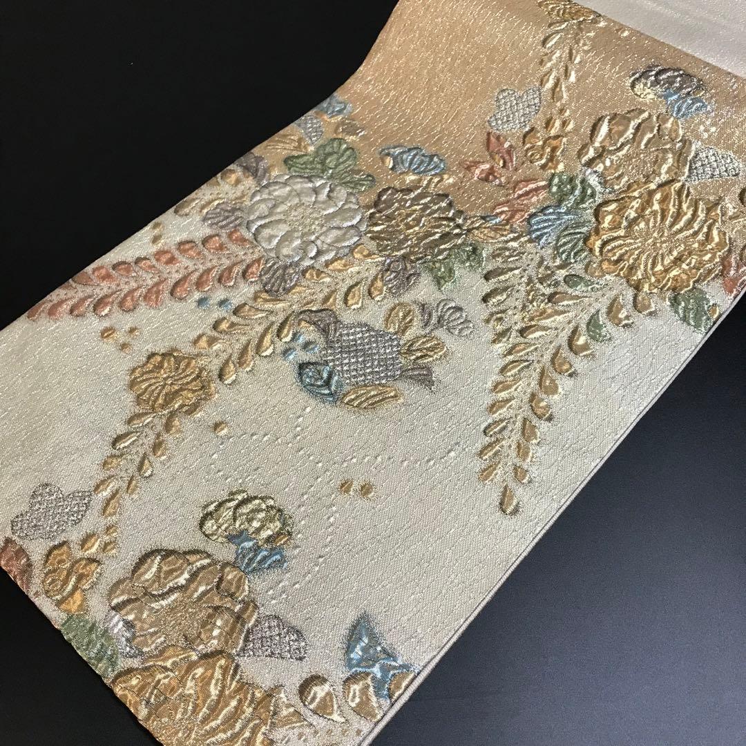 ［6801］袋帯 美品 辻ヶ花 ふくれ織 金銀糸 六通 正絹 着物 フォーマル