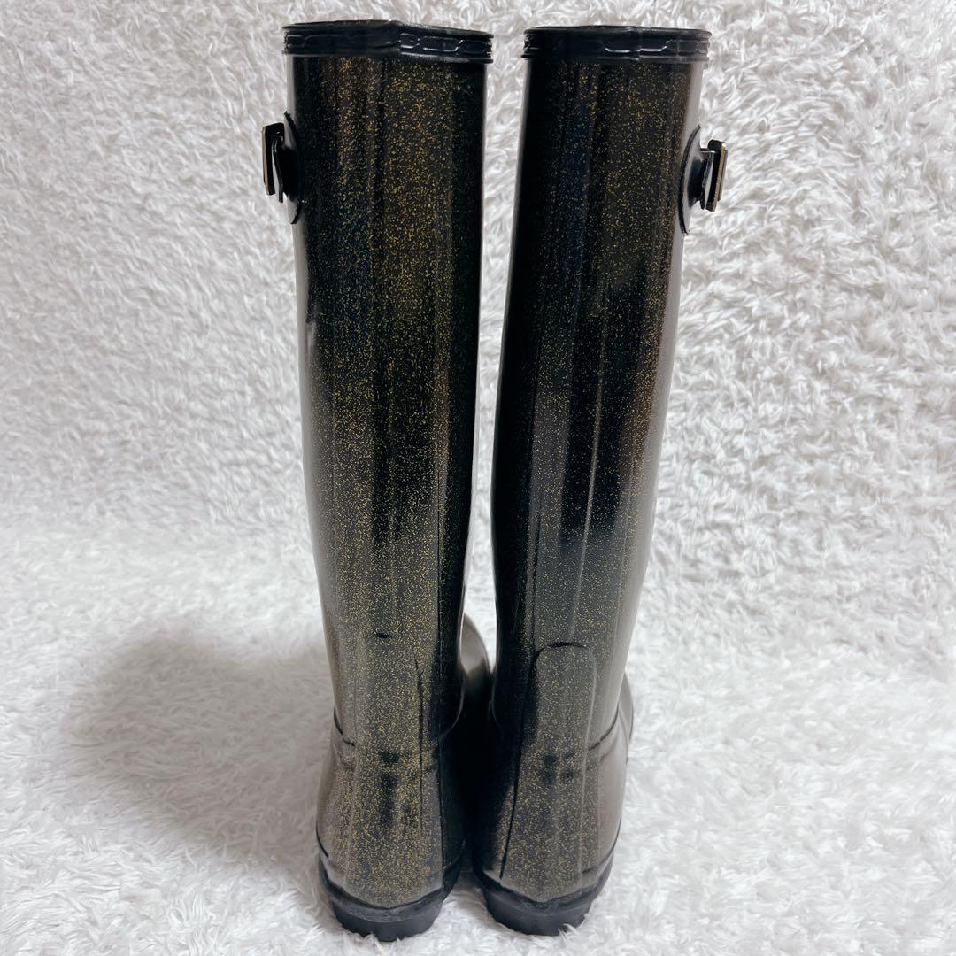HUNTER ハンター　レインブーツ　長靴　ブーツ　ラバー　ラメ　ブラック