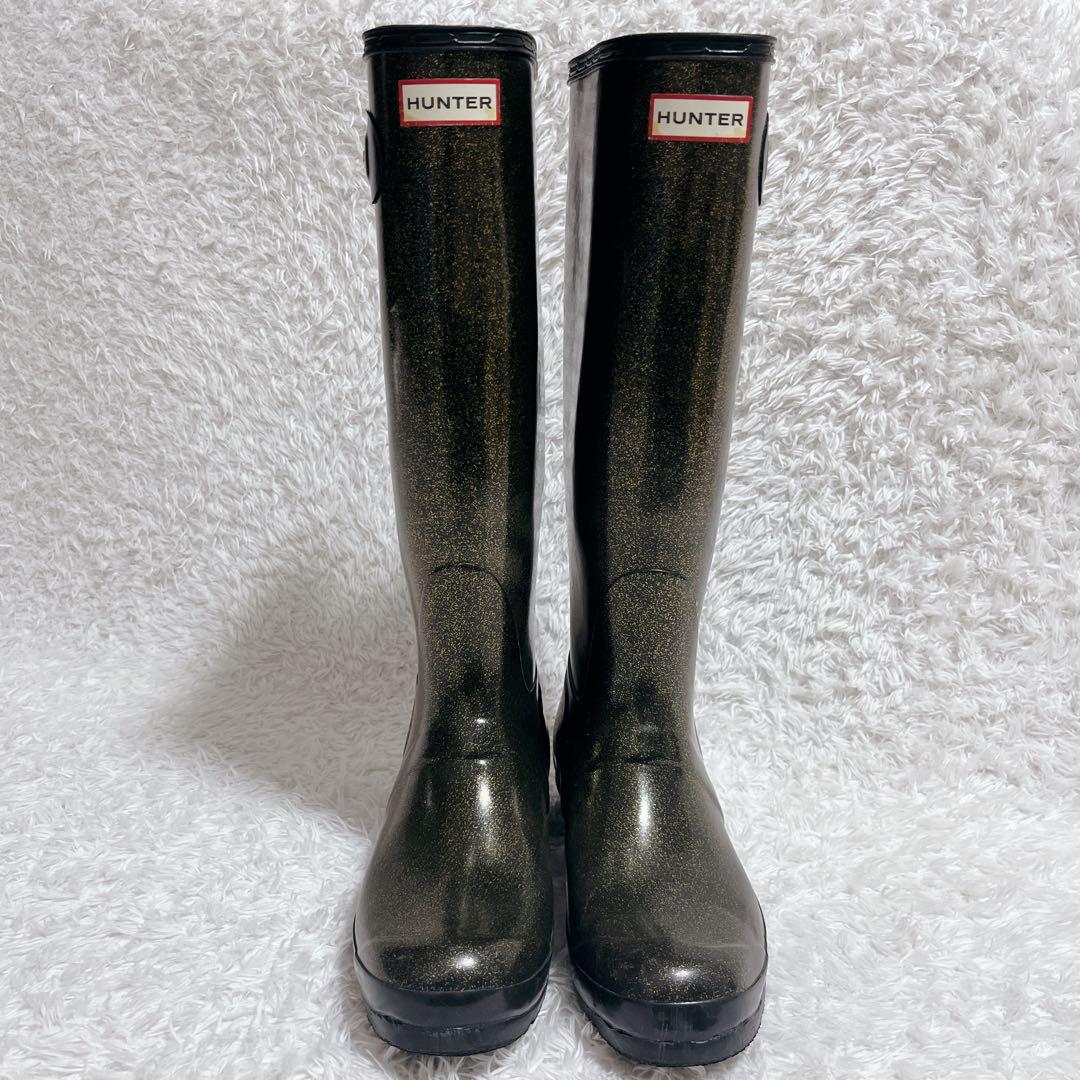 HUNTER ハンター　レインブーツ　長靴　ブーツ　ラバー　ラメ　ブラック