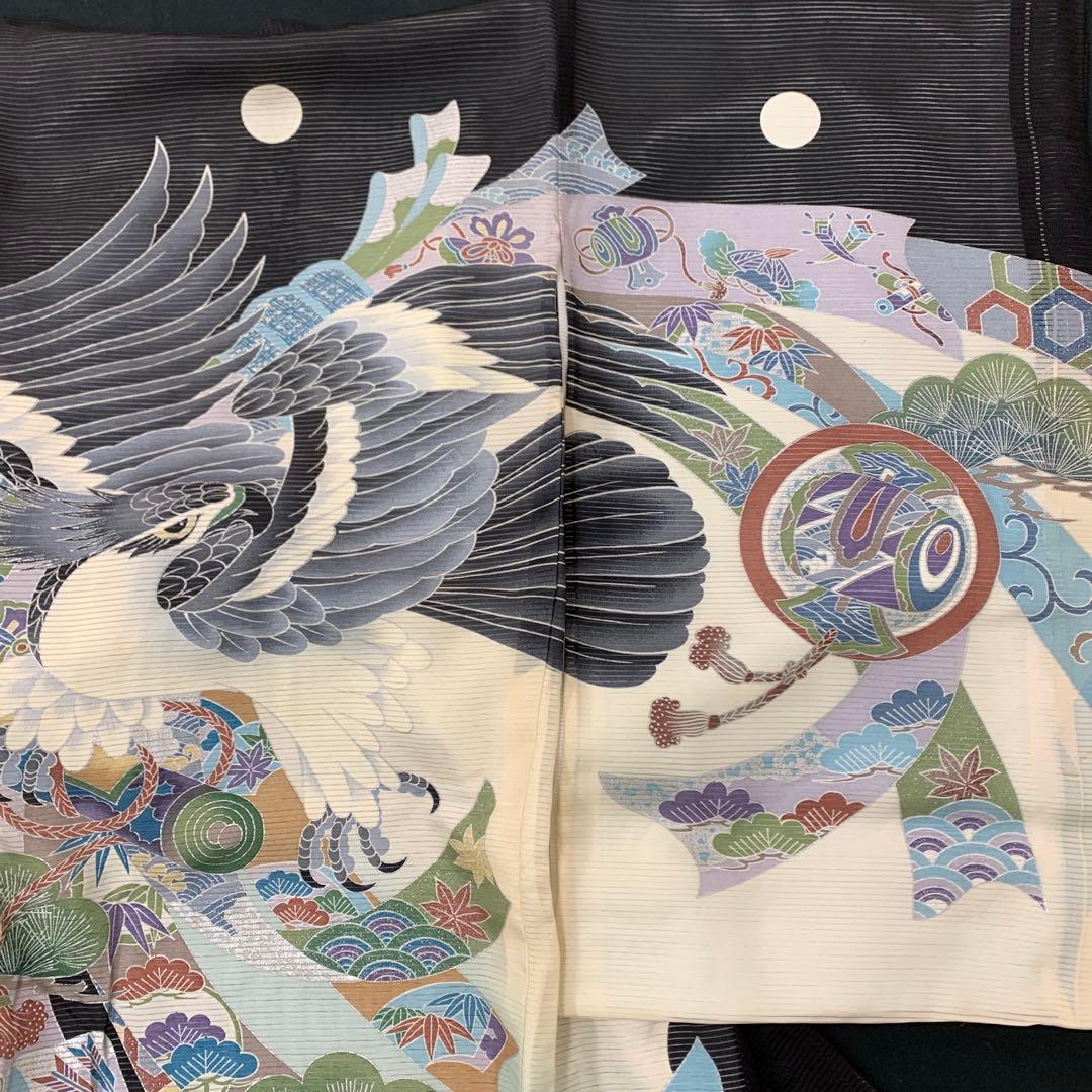 as様紋代込み夏物単衣新品絽生地 祝着　京友禅工芸染　大鷹と大王松熨斗豪華祝い文