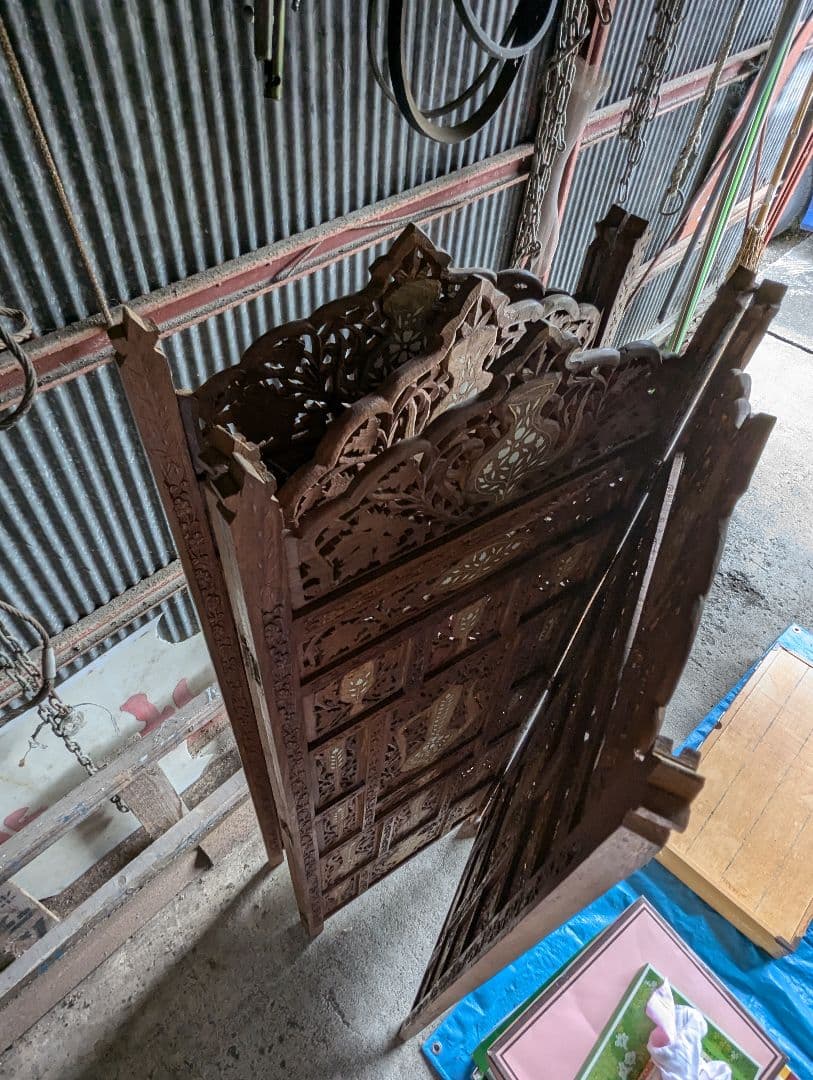 ヴィンテージ　パーテンション　4連絡 アンティークアジアン　ついたて