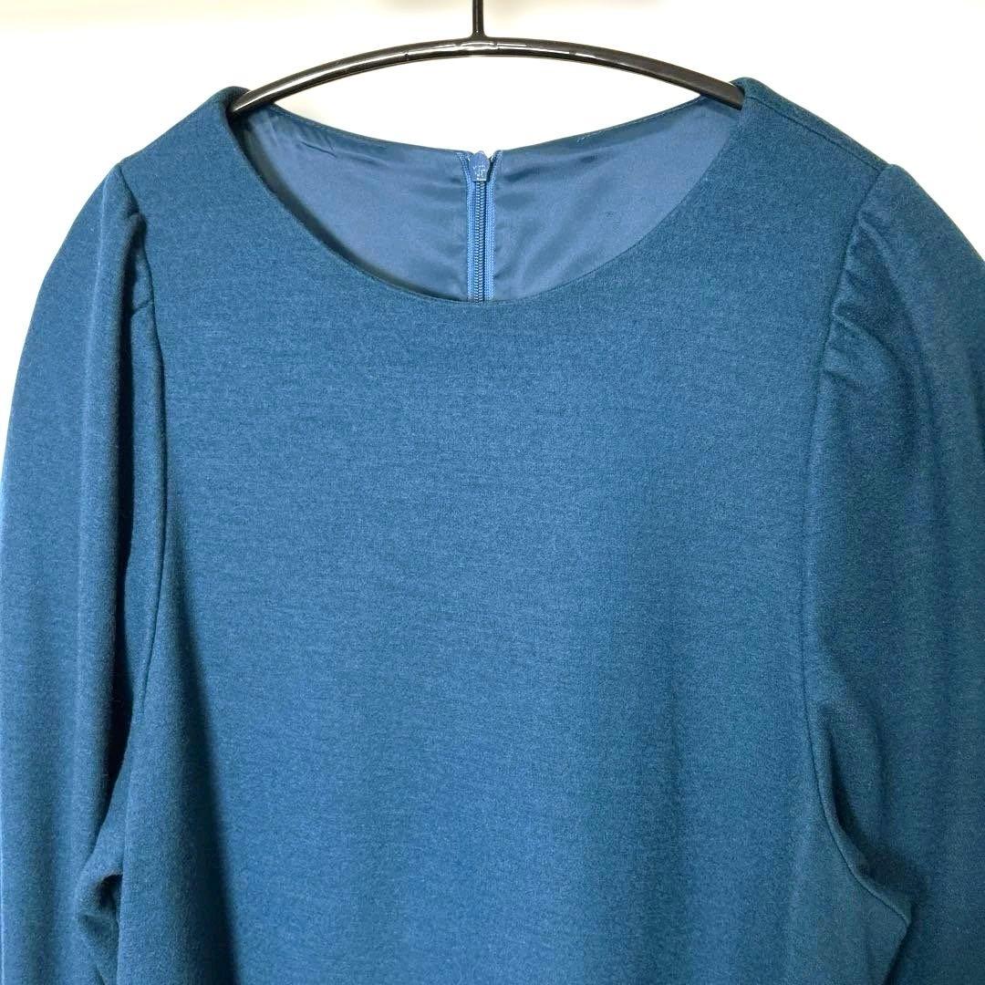 Leilian ホワイトレーベル ウールワンピース ブルー