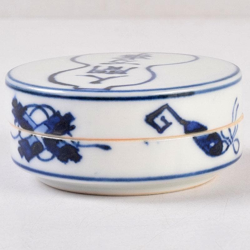 茶道具　清閑寺窯造　染付　人間万事　香合　共箱　V　8369