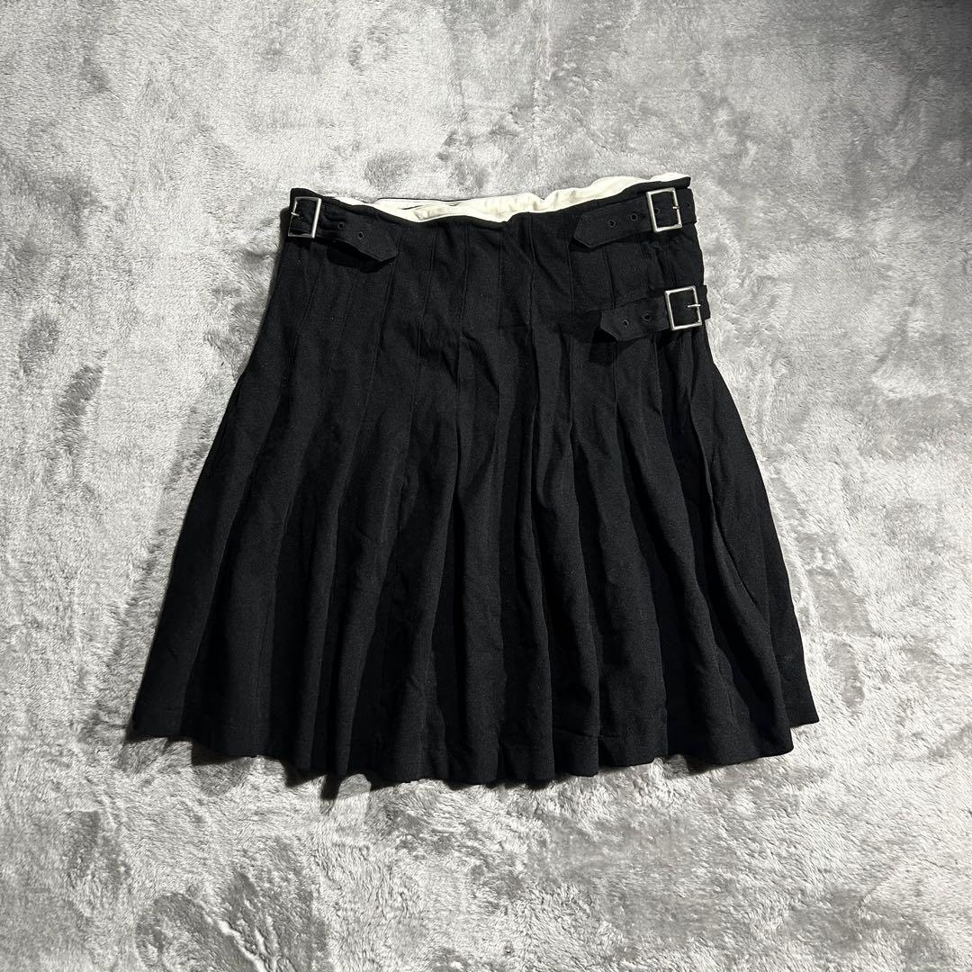 AD2008 09SS archive ポリ縮プリーツキルトスカート 巻き 黒