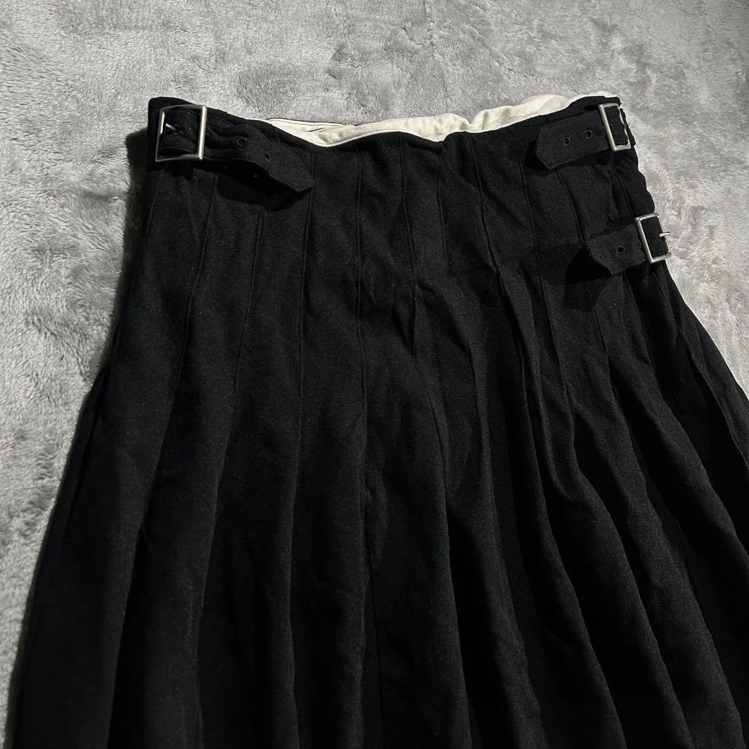 AD2008 09SS archive ポリ縮プリーツキルトスカート 巻き 黒