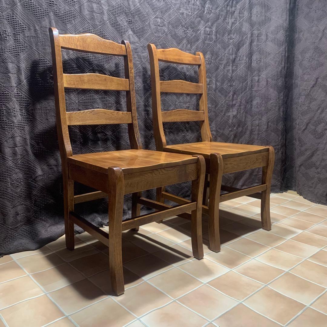 【①】ラダーバックチェア ヴィンテージ オーク材 無垢材 民芸家具