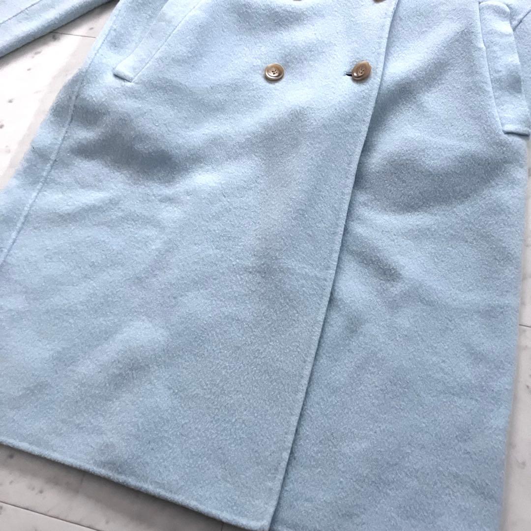 い*ぬ様 美品 ノーク ウールリバーコート ロング ダブル 水色 サイズ1