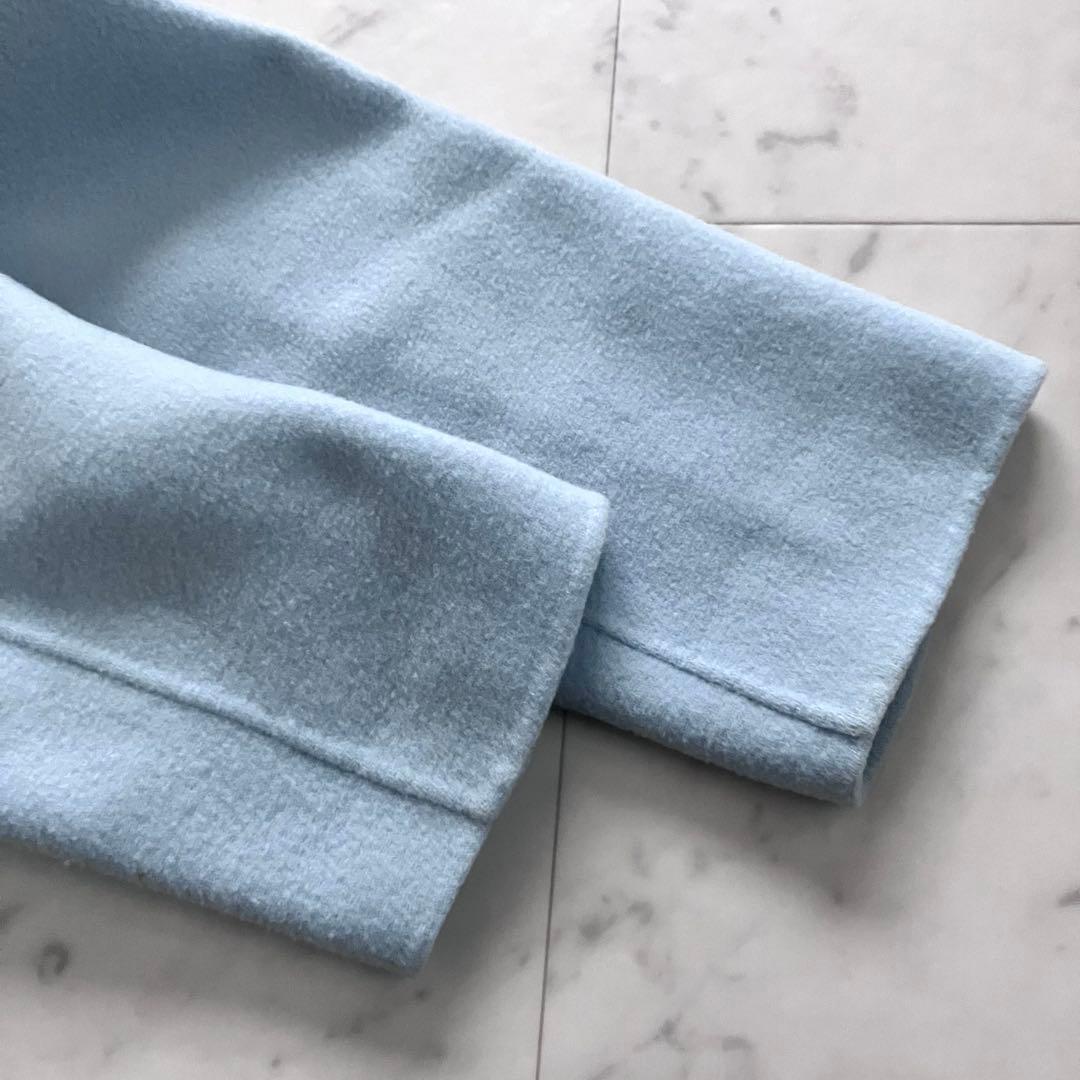 い*ぬ様 美品 ノーク ウールリバーコート ロング ダブル 水色 サイズ1