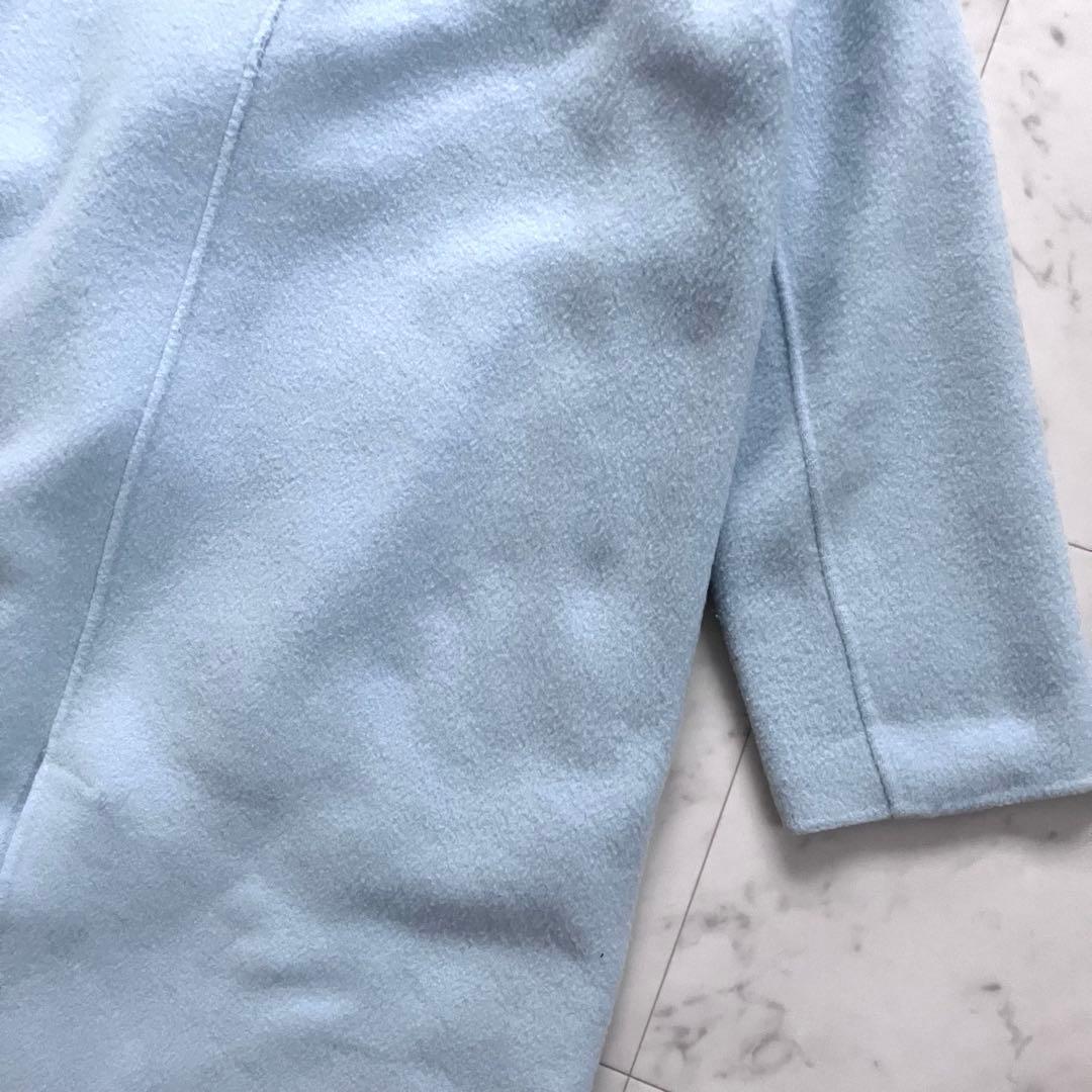 い*ぬ様 美品 ノーク ウールリバーコート ロング ダブル 水色 サイズ1