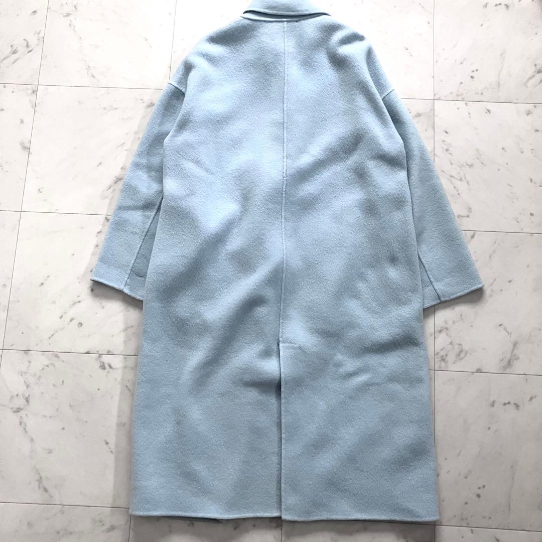 い*ぬ様 美品 ノーク ウールリバーコート ロング ダブル 水色 サイズ1