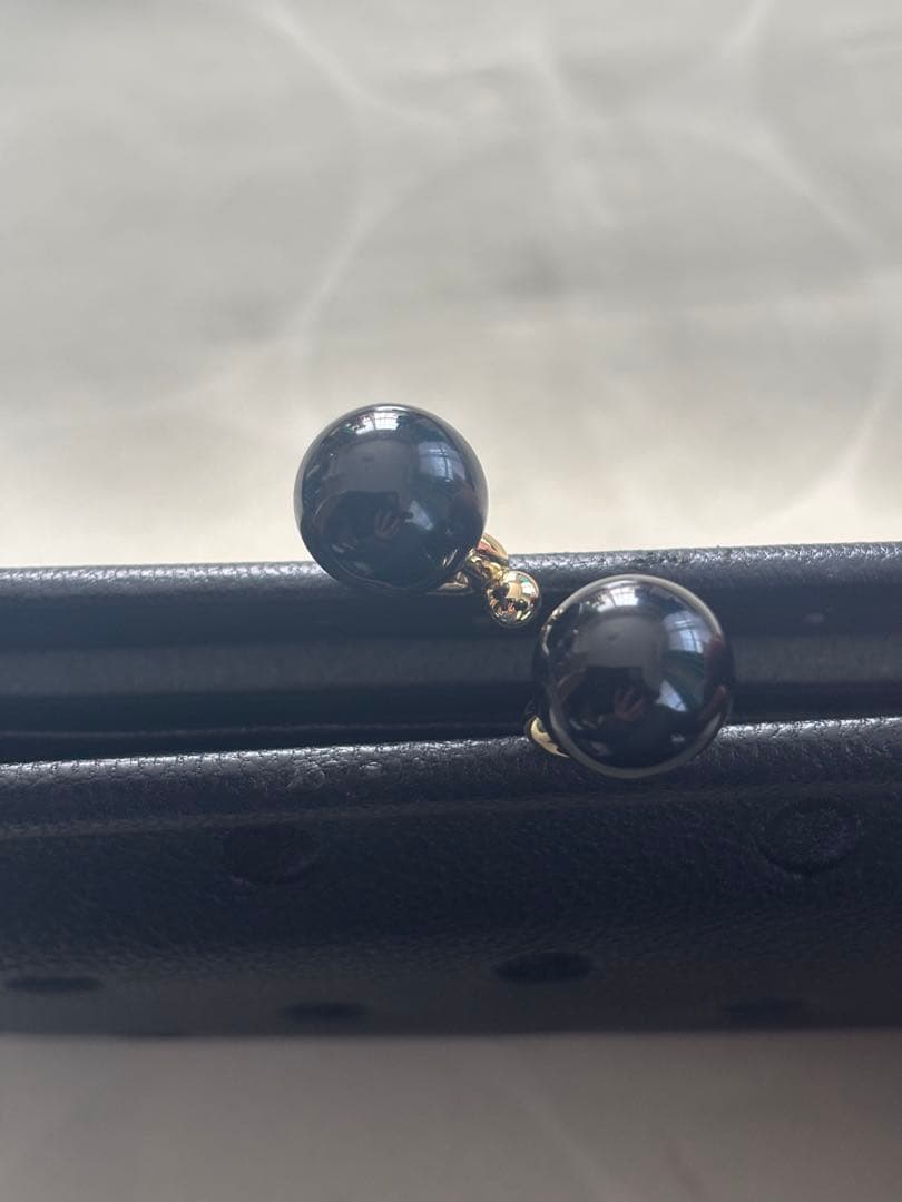 ペルケ　がま口黒レザー長財布