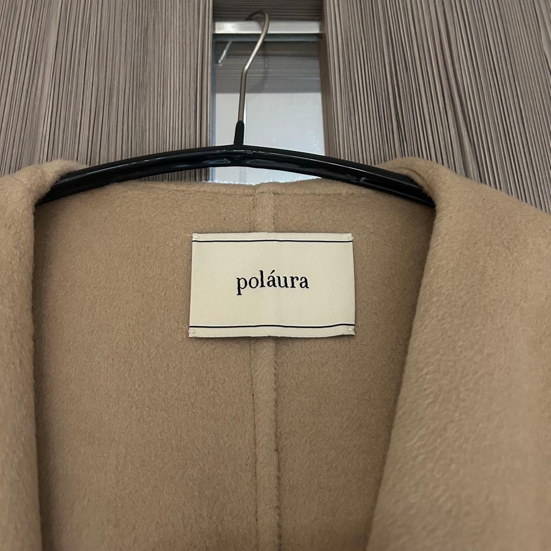 polaura ポローラ ショールカラーウールロングコート ベージュ S