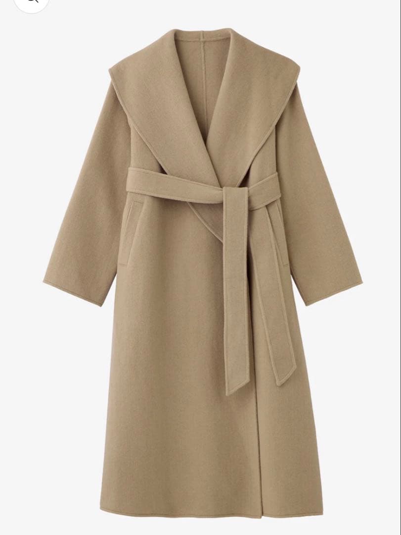 polaura ポローラ ショールカラーウールロングコート ベージュ S