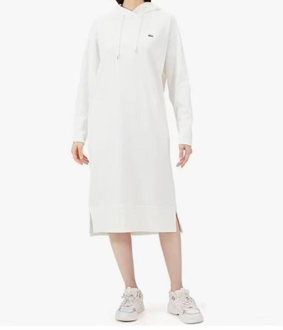 新品Lacoste ラコステフードワンピース　レディース　白トレーナーワンピース