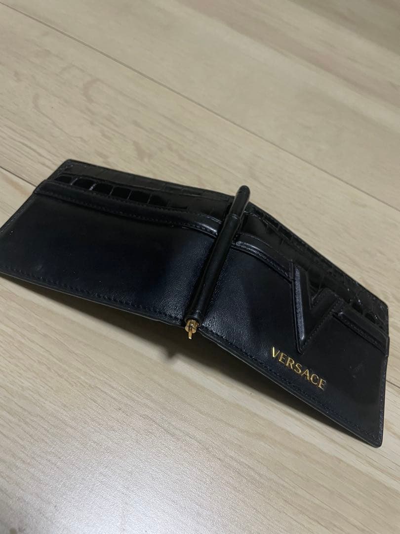 VERSACE ブラックレザー マネークリップ
