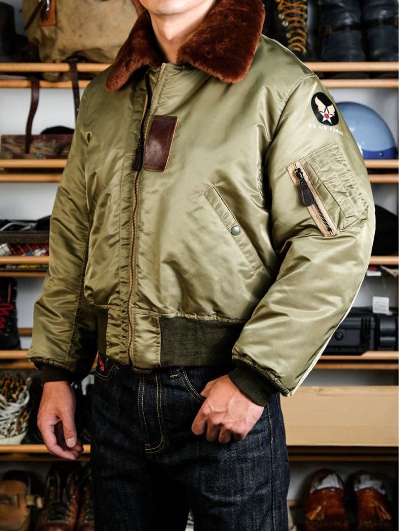SサイズB-15B 初期型復刻フライトジャケットREALSIMONS ムートン襟