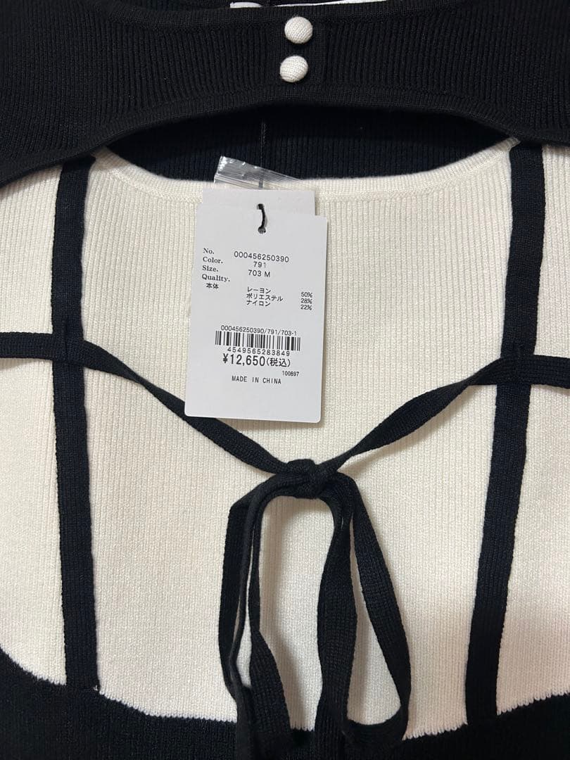 lip serviceデコルテオープンバイカラーリボンニットワンピース M 黒