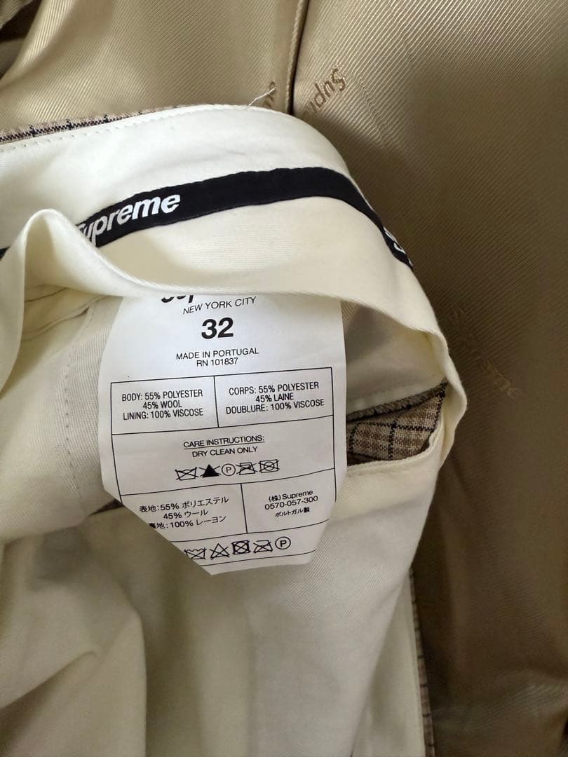 19ss Supreme Plaid Suit Tan M スーツ