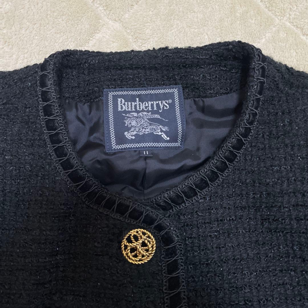 【Burberry ／バーバリー】ノーカラージャケット サイズ１１号　ツイード